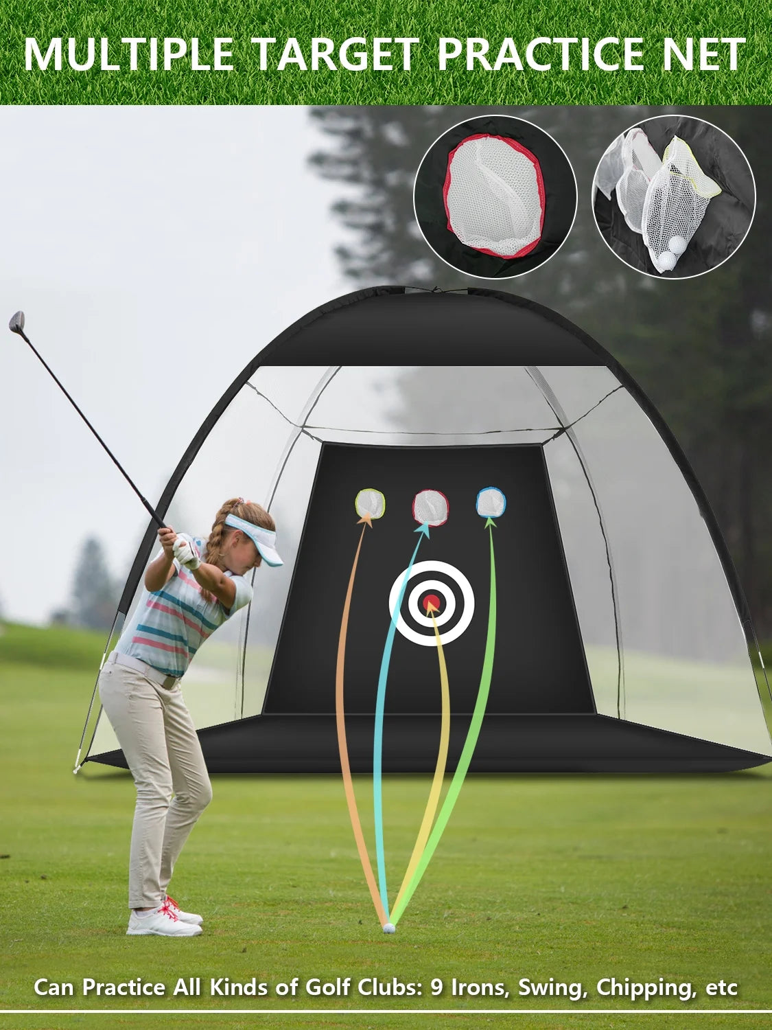 Golf Practice Net, 10X7Ft Golf Hitting Aids Nets with Targets, Carry Bag for Backyard Driving