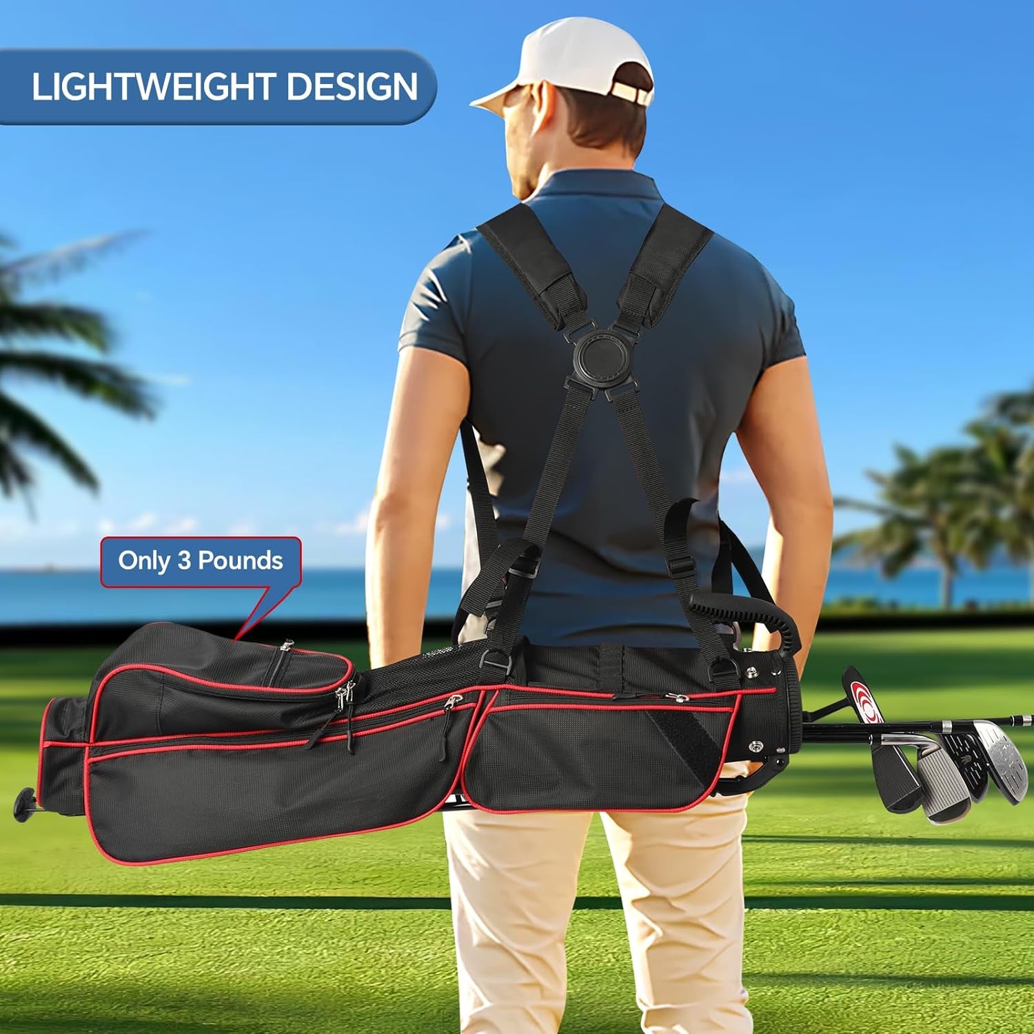 Golf Stand Bag, Lightweight Sunday Golf Bag with Rain Cover and Shoulder Strap, Portable Pitch N Putt Golf Bag, Golf Bags for Men & Womens (2 Way-Red)