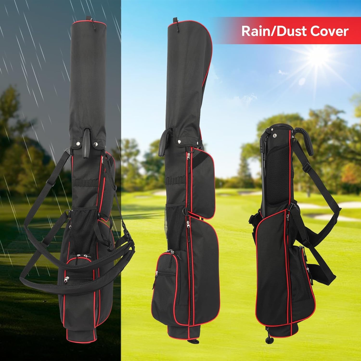 Golf Stand Bag, Lightweight Sunday Golf Bag with Rain Cover and Shoulder Strap, Portable Pitch N Putt Golf Bag, Golf Bags for Men & Womens (2 Way-Red)