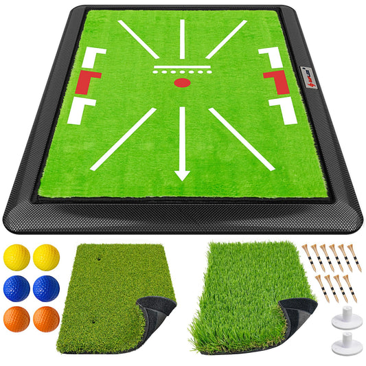 Replaceable 3-In-1 Golf Hitting Mat with Heavy Duty Base, 13" X 17" Tri-Turf (Impact Mat/Fairway/Rough) for Hitting, Chipping, Putting and Tracing Swing Path Golf Practice Mat