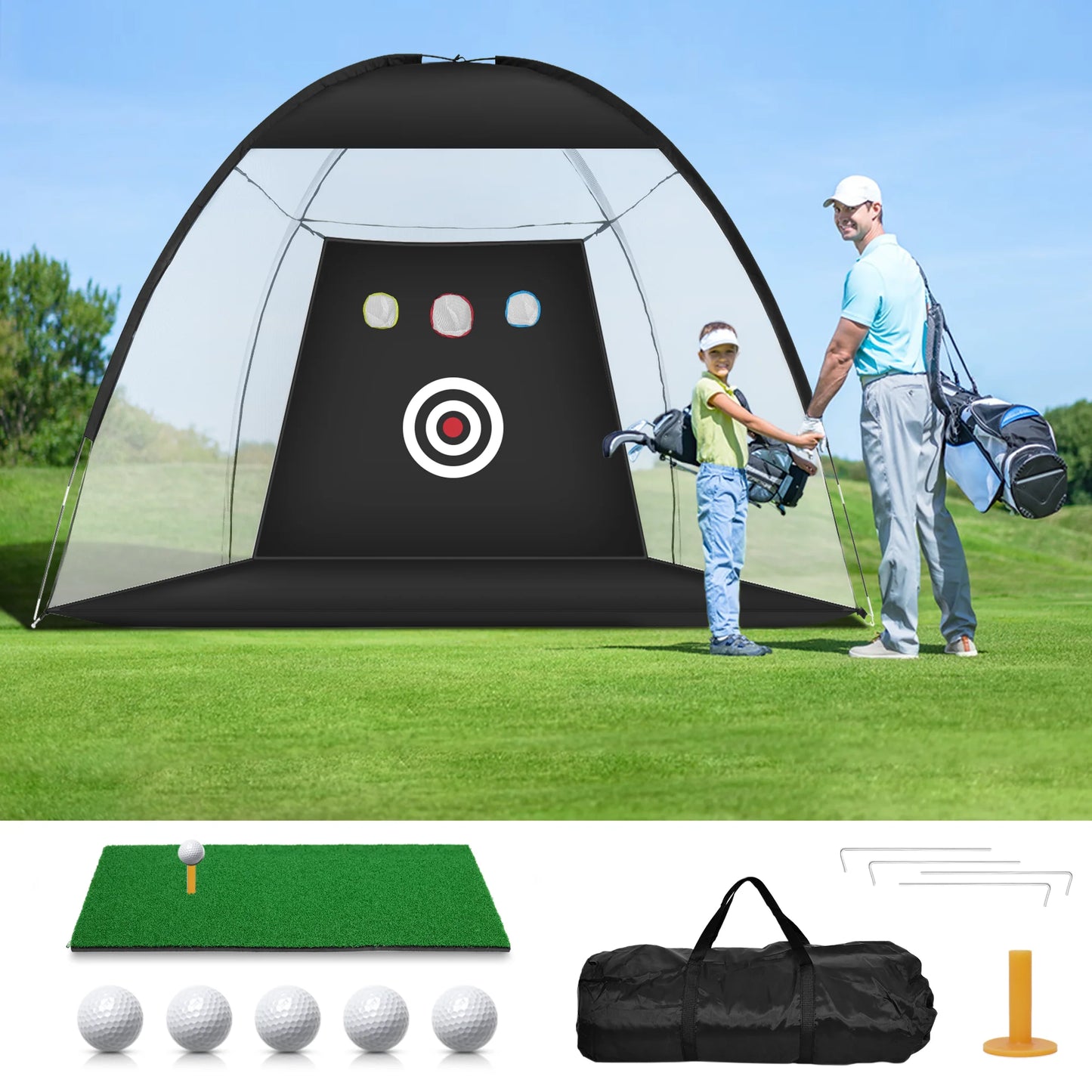 Golf Practice Net, 10X7Ft Golf Hitting Aids Nets with Targets, Carry Bag for Backyard Driving