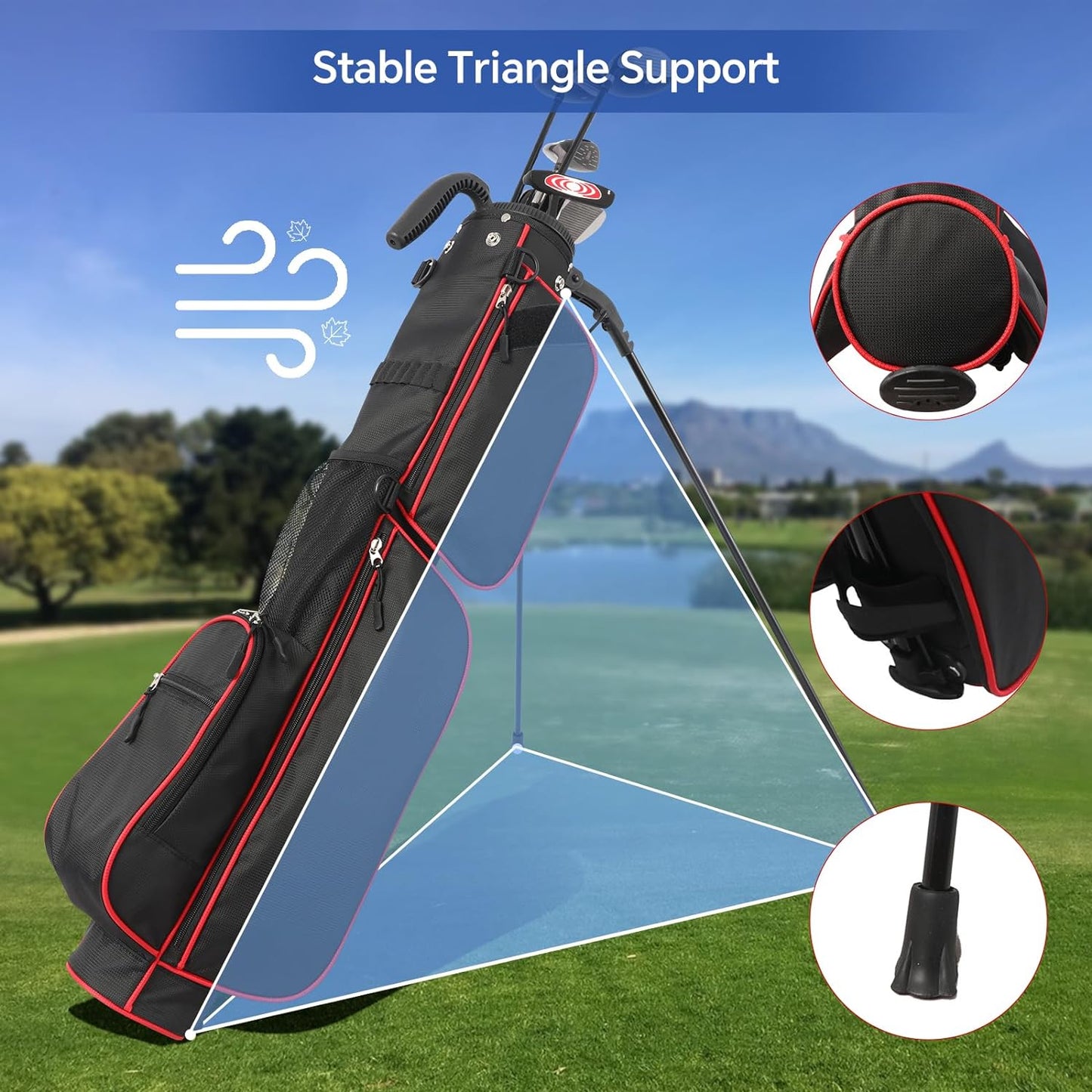 Golf Stand Bag, Lightweight Sunday Golf Bag with Rain Cover and Shoulder Strap, Portable Pitch N Putt Golf Bag, Golf Bags for Men & Womens (2 Way-Red)