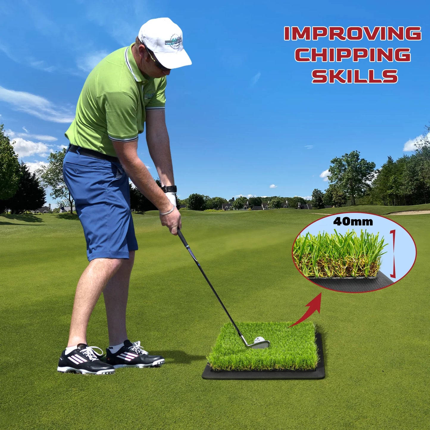 Replaceable 3-In-1 Golf Hitting Mat with Heavy Duty Base, 13" X 17" Tri-Turf (Impact Mat/Fairway/Rough) for Hitting, Chipping, Putting and Tracing Swing Path Golf Practice Mat