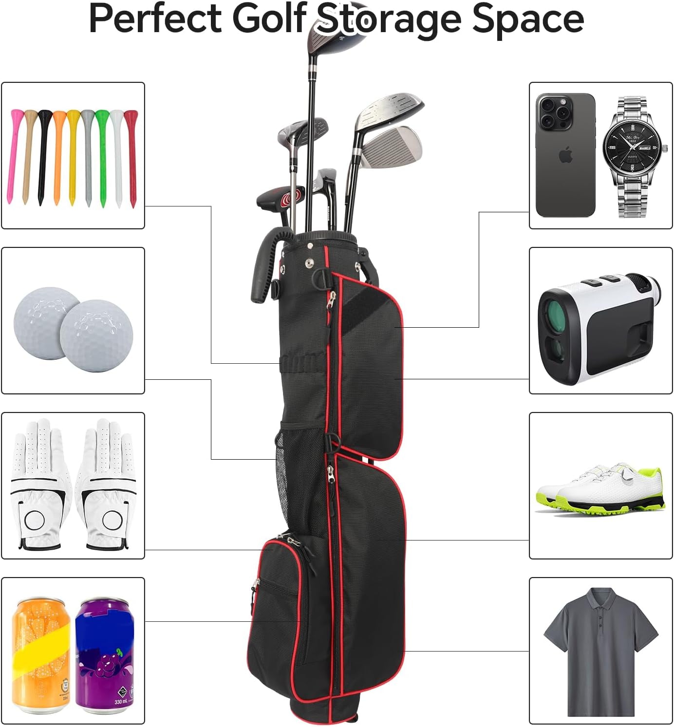 Golf Stand Bag, Lightweight Sunday Golf Bag with Rain Cover and Shoulder Strap, Portable Pitch N Putt Golf Bag, Golf Bags for Men & Womens (2 Way-Red)