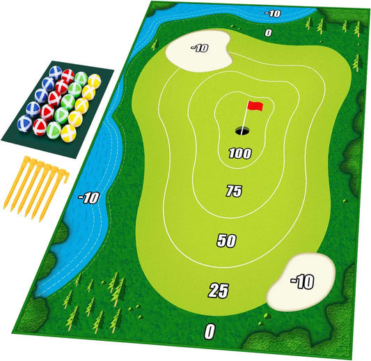 Chipping Golf Game Mat Indoor Stick Chip Game with 20Grip Golf Balls Indoor Outdoor Games for Adults Family Kids Toddler Golf Toy Set Mat Chipping Mat Backyard Games Sport & Outdoor Play Toys