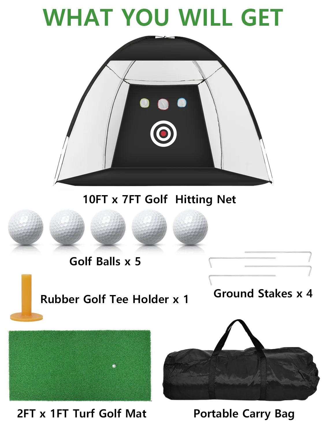 Golf Practice Net, 10X7Ft Golf Hitting Aids Nets with Targets, Carry Bag for Backyard Driving