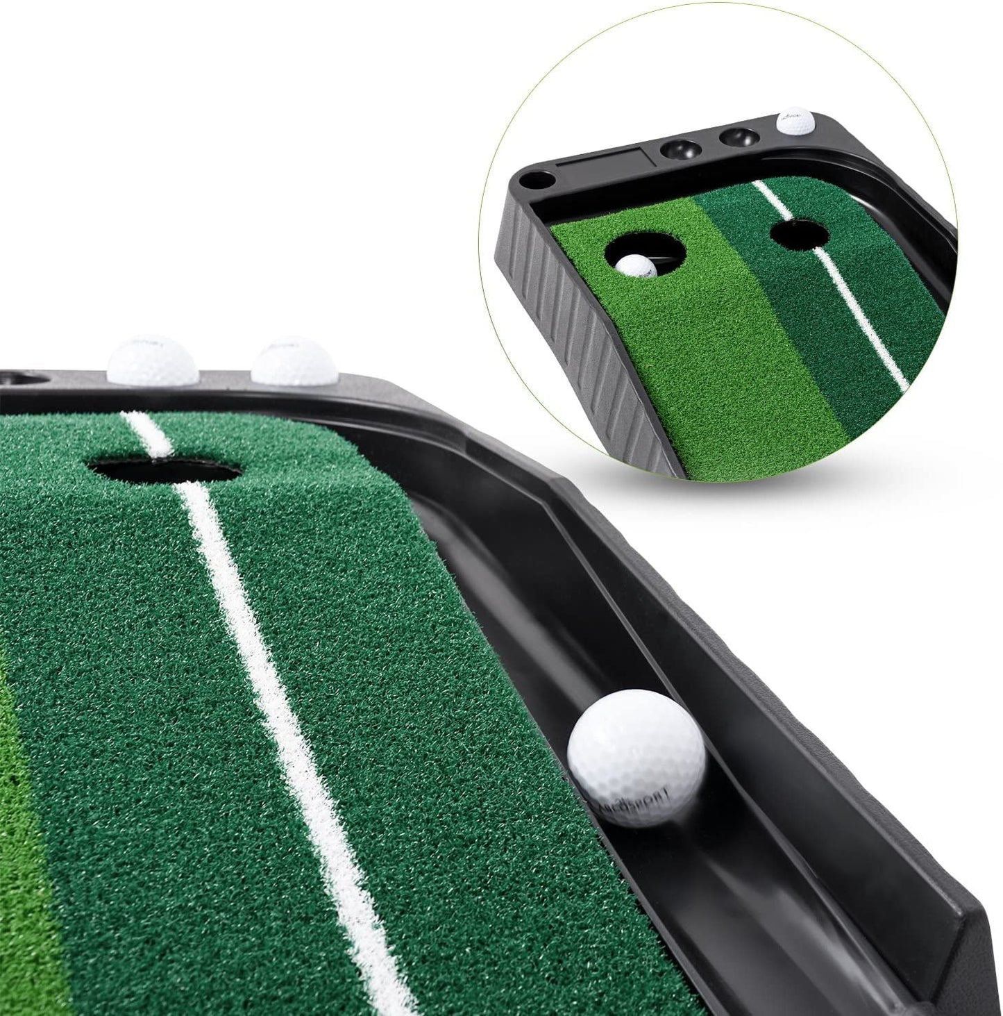 Indoor Golf Putting Practice Mat – Auto Ball Return Function – Life-Like Portable Golf Court Real-Like Grass – Extra-Long Golf Mat – 3 Bonus Balls