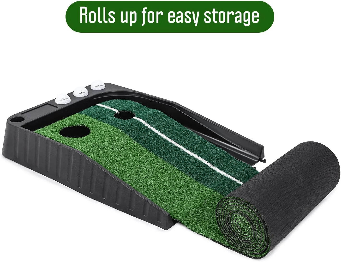 Indoor Golf Putting Practice Mat – Auto Ball Return Function – Life-Like Portable Golf Court Real-Like Grass – Extra-Long Golf Mat – 3 Bonus Balls