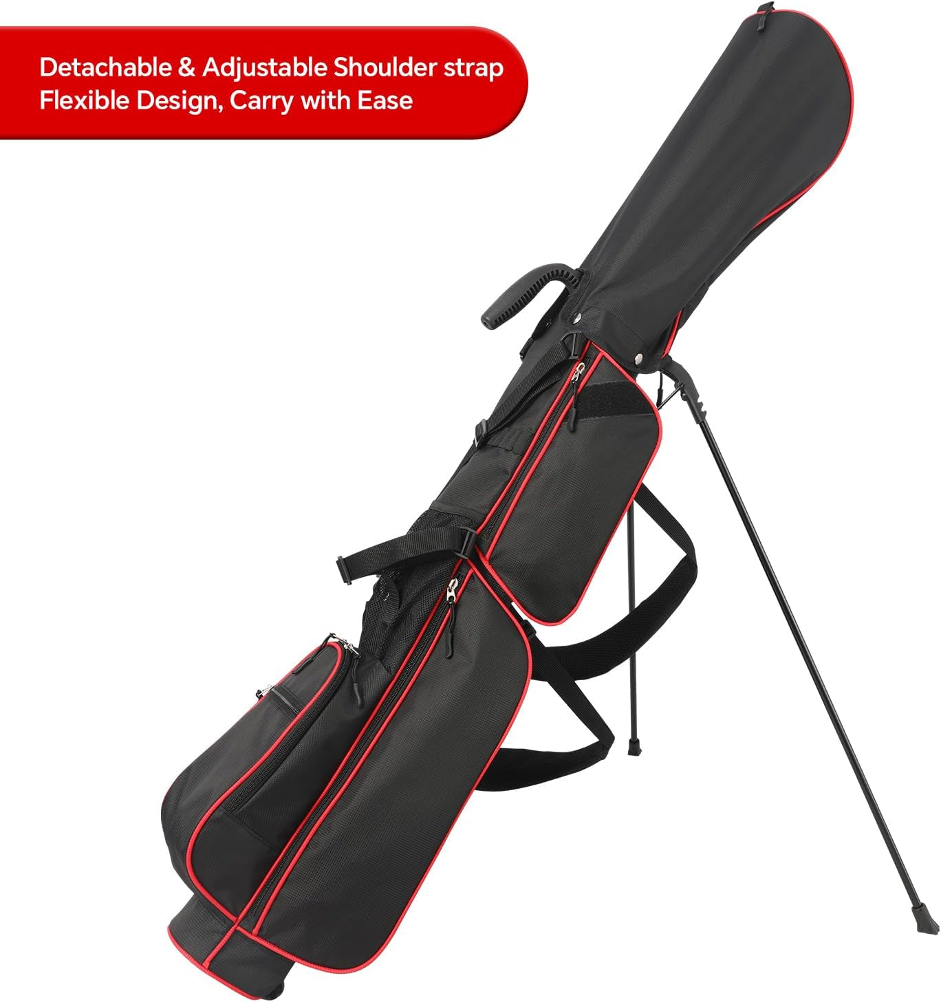 Golf Stand Bag, Lightweight Sunday Golf Bag with Rain Cover and Shoulder Strap, Portable Pitch N Putt Golf Bag, Golf Bags for Men & Womens (2 Way-Red)