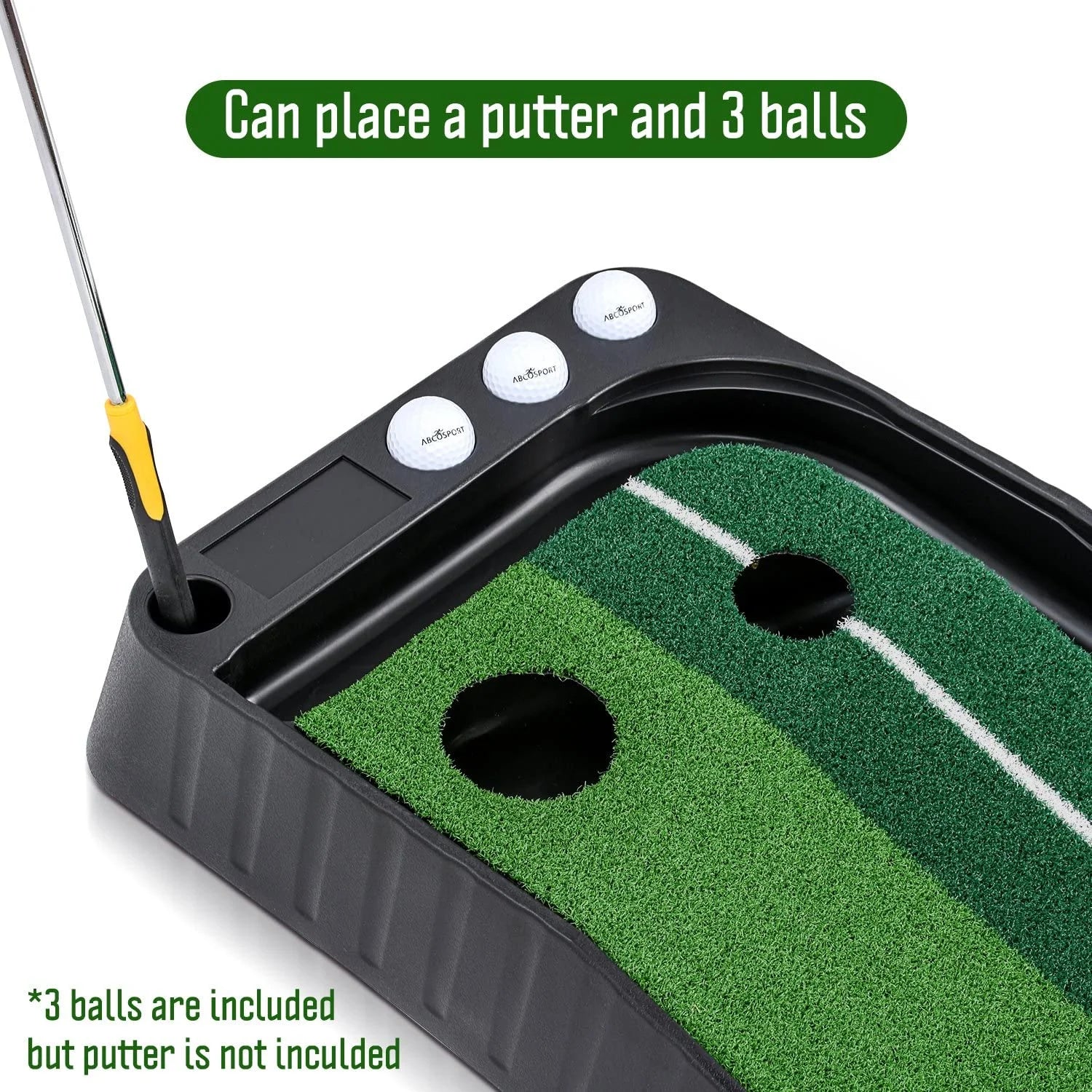 Indoor Golf Putting Practice Mat – Auto Ball Return Function – Life-Like Portable Golf Court Real-Like Grass – Extra-Long Golf Mat – 3 Bonus Balls