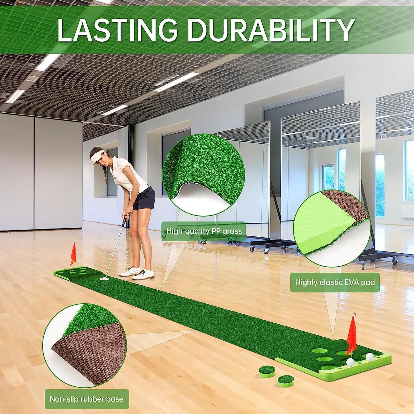 Golf Pong Putting Game Set with Front Border for Indoor&Outdoor, Golf Putting Green Mat Includes 8Pcs Golf Balls & Portable Bag,Golf Putting Practice Training Aid for Backyard,Party,Office