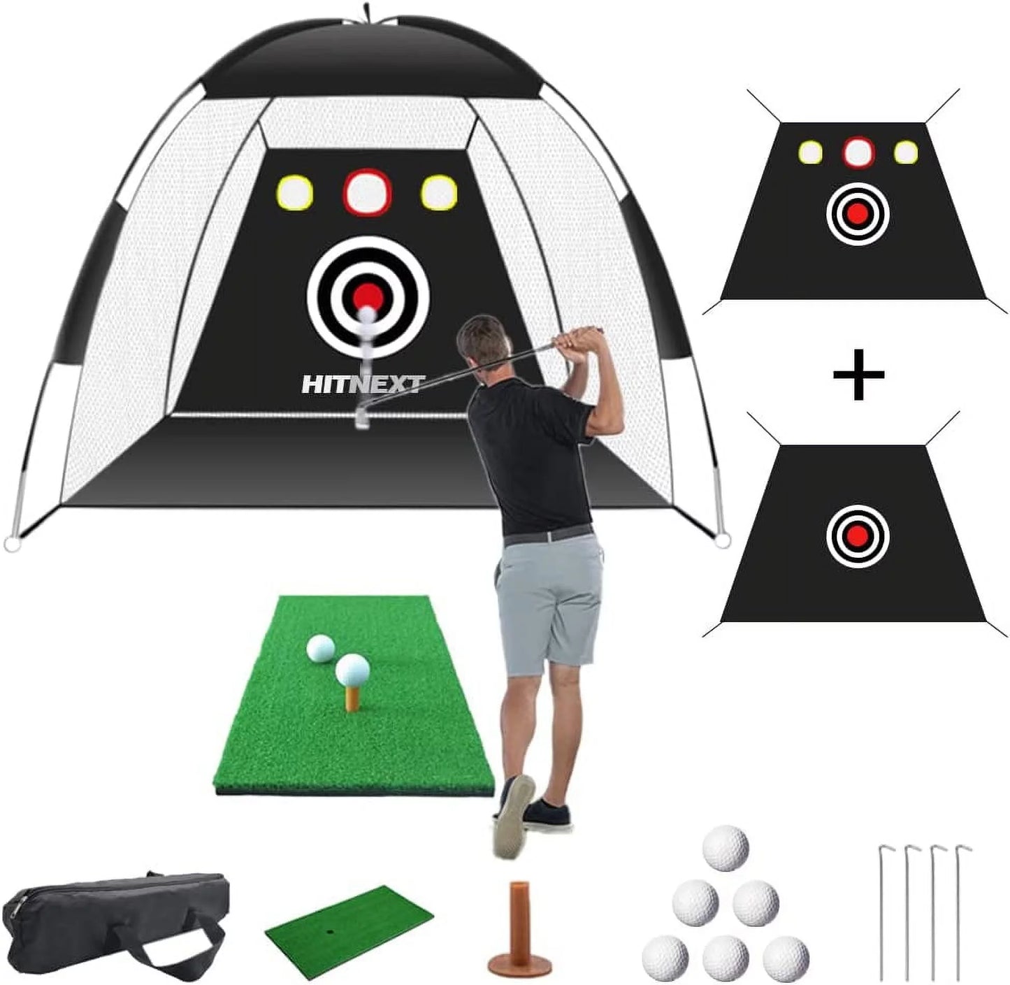 Golf Practice Nets , Golf Hitting Net Training with Turf, Target Pockets for Outdoor Yard